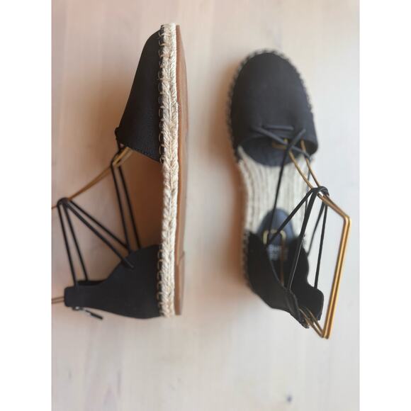 Eileen Fisher black Lace Leather Espadrille size 7.5 - Picture 2 of 9